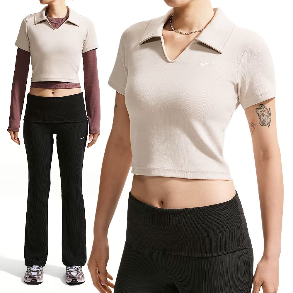 Nike As W Nsw Essntl Ss Polo Crp To 短袖 女款 奶茶色 短版 IO2730-236