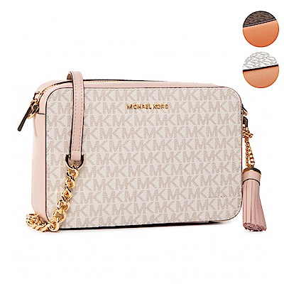 MICHAEL KORS JET SET金字LOGO PVC流蘇設計拉鍊斜背相機包(中/多色)