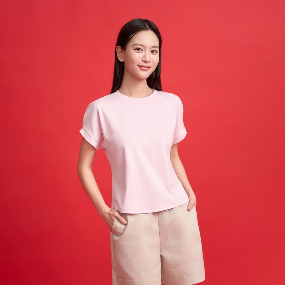 GIORDANO 女裝液氨保型寬鬆短袖T恤 Liquid Touch系列【多色任選】 (45 丁香粉紫)