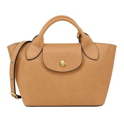 LONGCHAMP ÉPURE系列牛皮壓印手提/斜背兩用包(迷你/奶油蜜糖)