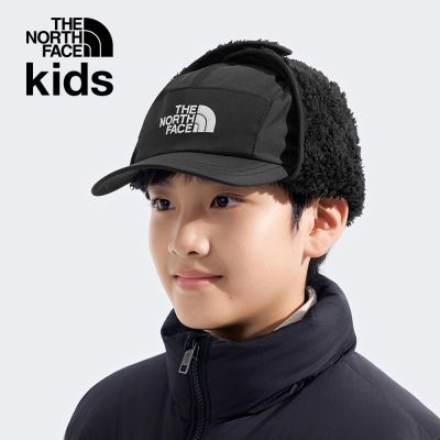 【The North Face 官方旗艦】北面兒童黑色DWR防潑水抓絨護耳運動帽｜888FJK3