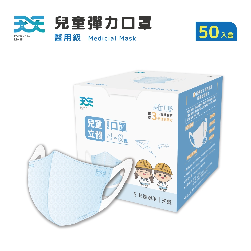 【天天】兒童立體醫療口罩(藍色) 50入/盒