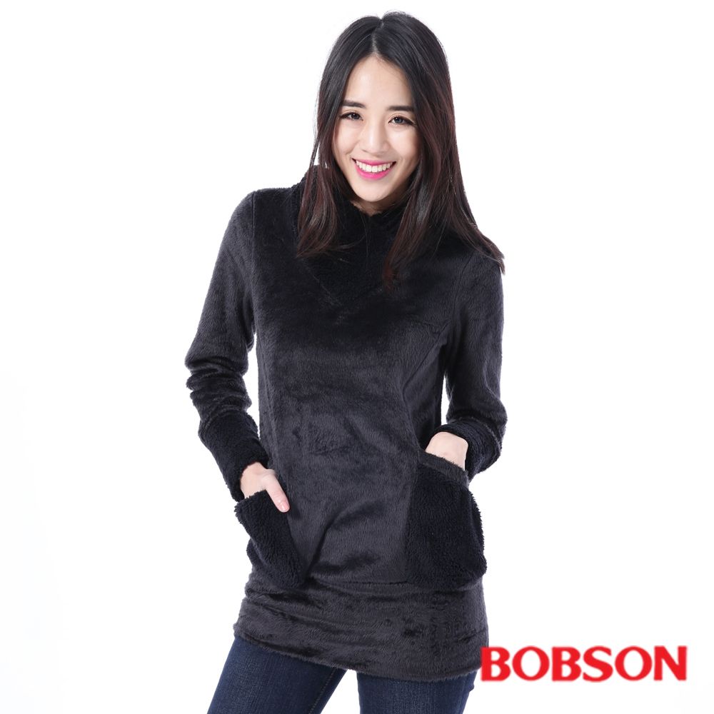 【BOBSON】女款毛絨布連帽上衣(35085-88)