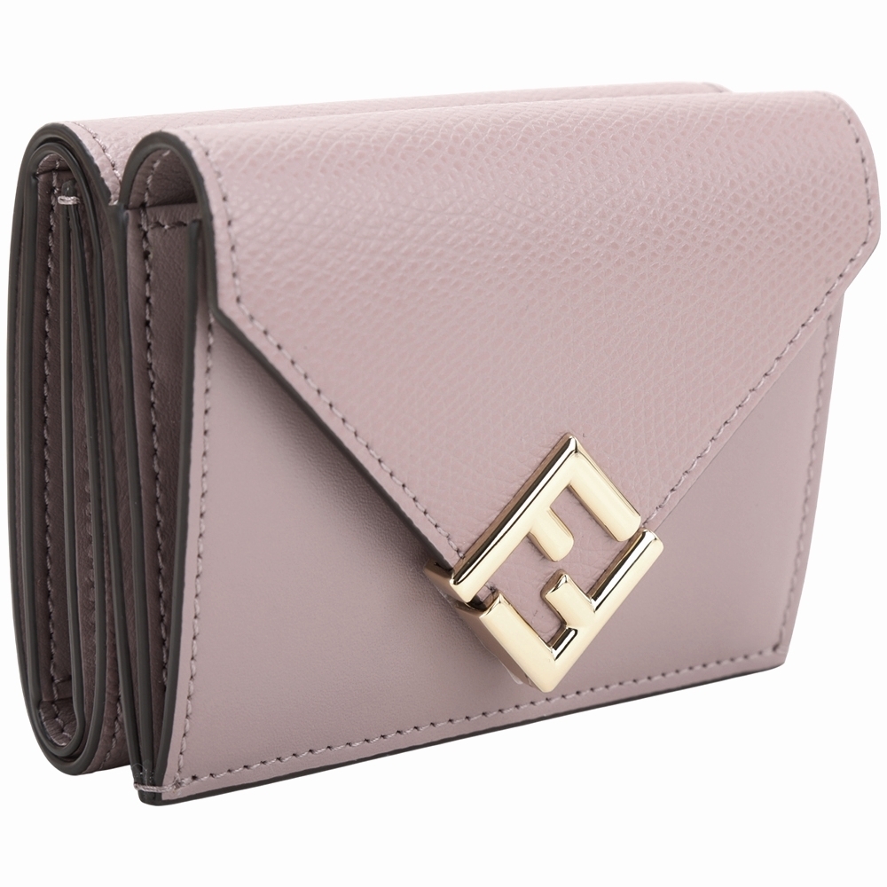 小物 FENDI FENDI 芬迪FF Diamonds 壓紋小牛皮金釦三折短夾(粉紫) | 歐系