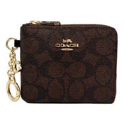 COACH 新款L型拉鍊零錢袋鈔票短夾(C LOGO-深咖)
