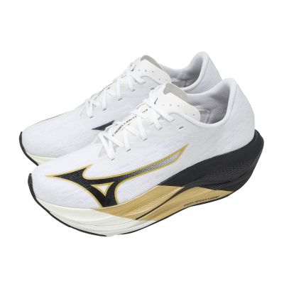 Mizuno 美津濃 競速跑鞋 Wave Rebellion Flash 3 男鞋 白黑金 緩衝 J1GC2621-01