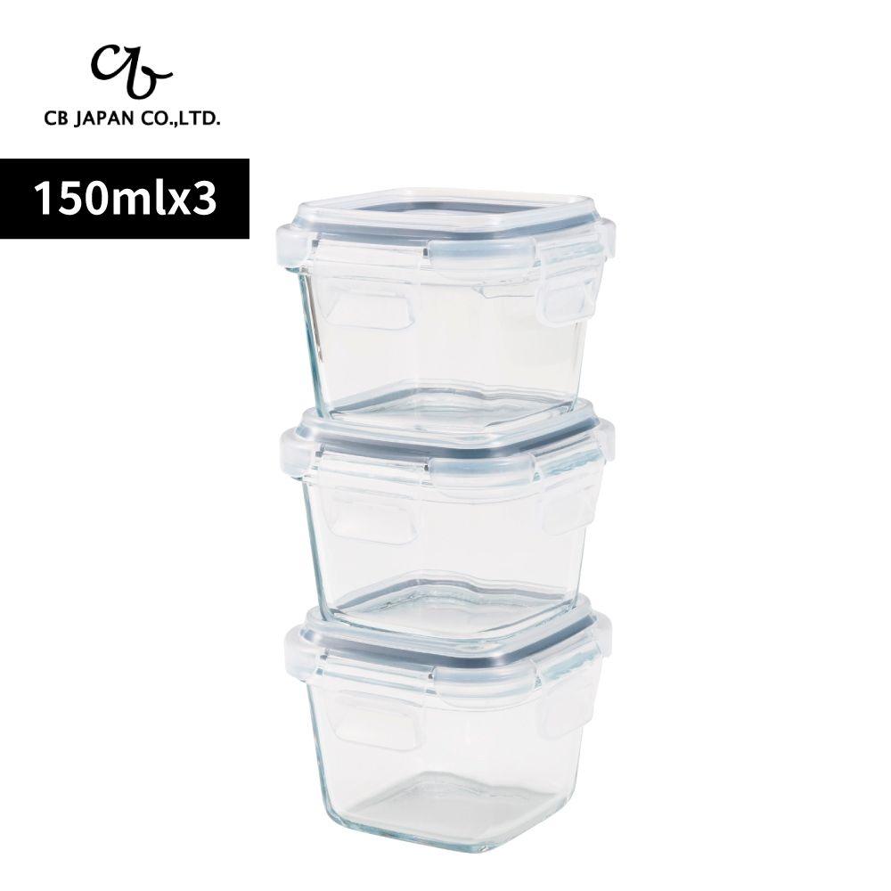CB JAPAN 扣式耐熱玻璃密封盒150ml-3入組-方款