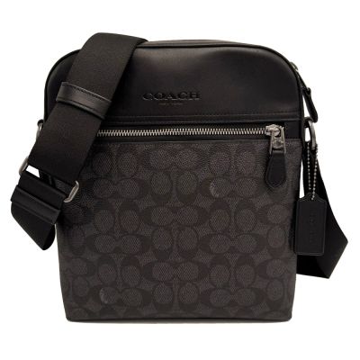 COACH 新款C LOGO前拉鍊男款斜背包(新款黑灰)