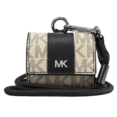 MICHAEL KORS GIFTING 經典MK印花拼接AIRPODS耳機收納套禮盒組(淺褐/黑-附頸掛帶)