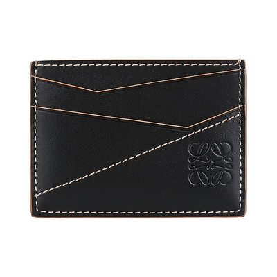 LOEWE 羅威 PUZZLE壓印LOGO幾何設計小牛皮4卡卡片夾(黑)