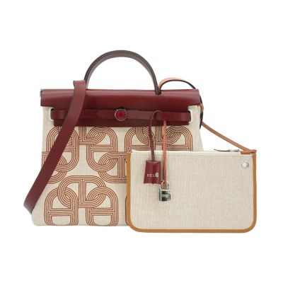 Hermes 愛馬仕 Herbag 31 訂製款 帆布拚皮革兩用包(紫紅)