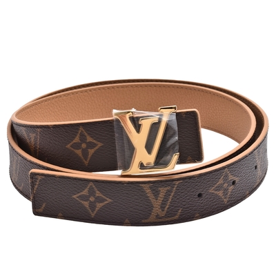LV Louis Vuitton路易威登 M0363U INITIALES 30經典Monogram花紋金釦腰帶(咖啡)