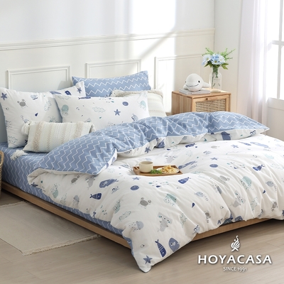 HOYACASA 100%精梳棉加大兩用被四件式床包組-海底探險(天絲入棉30%)