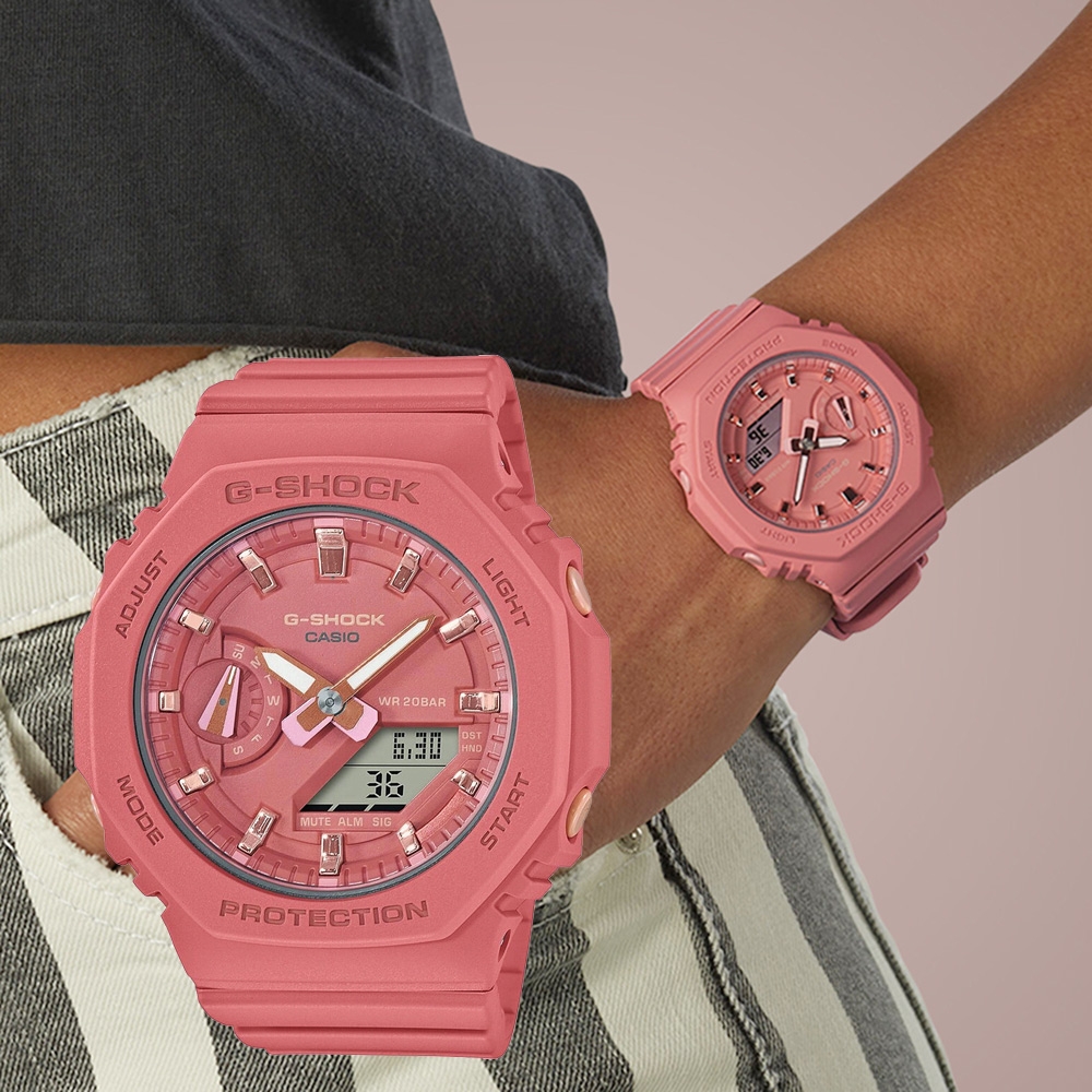 CASIO 卡西歐 G-SHOCK 珊瑚粉八角雙顯手錶 周年慶獻禮 送禮推薦 GMA-S2100-4A2
