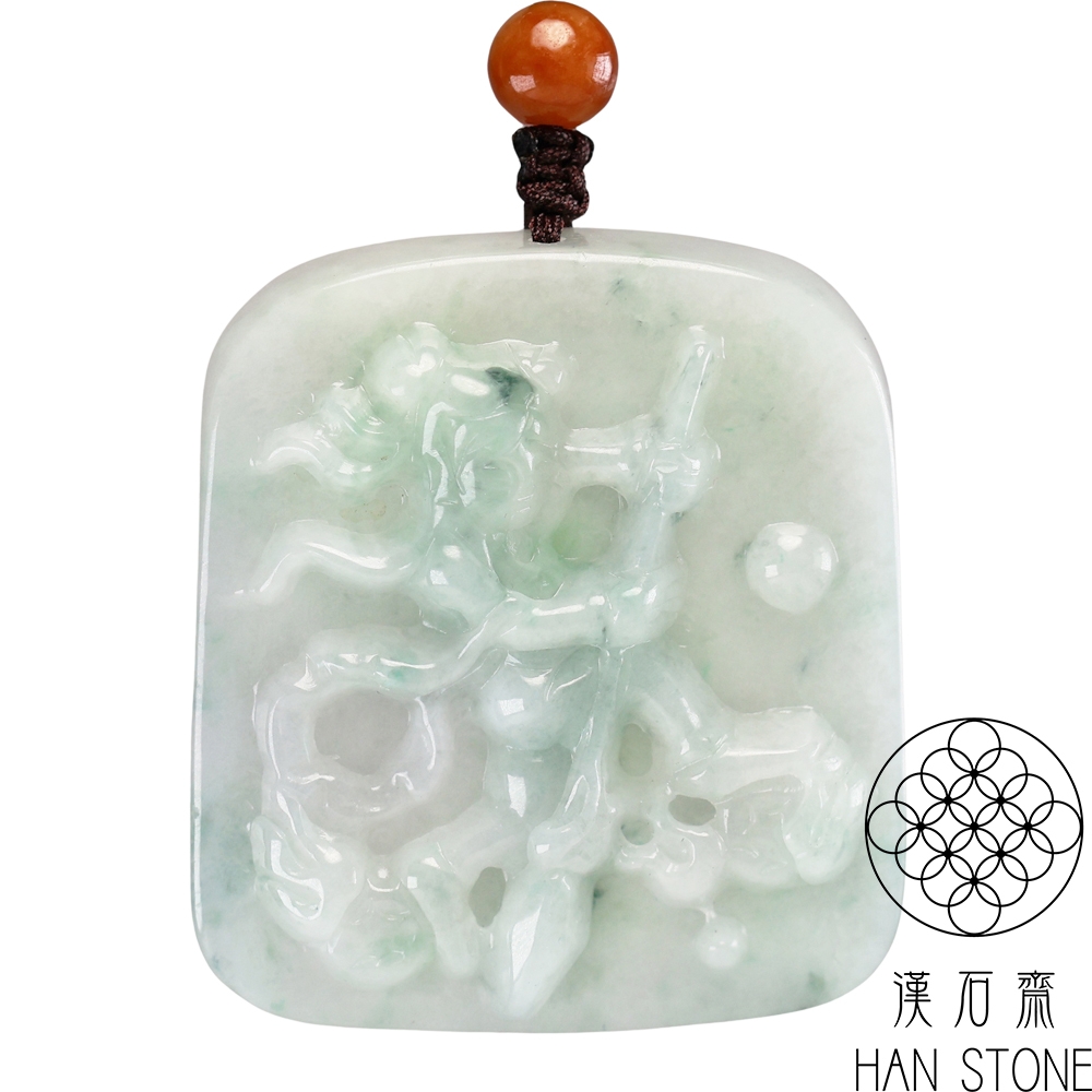 漢石齋】天然翡翠A貨三太子哪吒玉佩吊墜冰糯種飄花(43*47*14mm