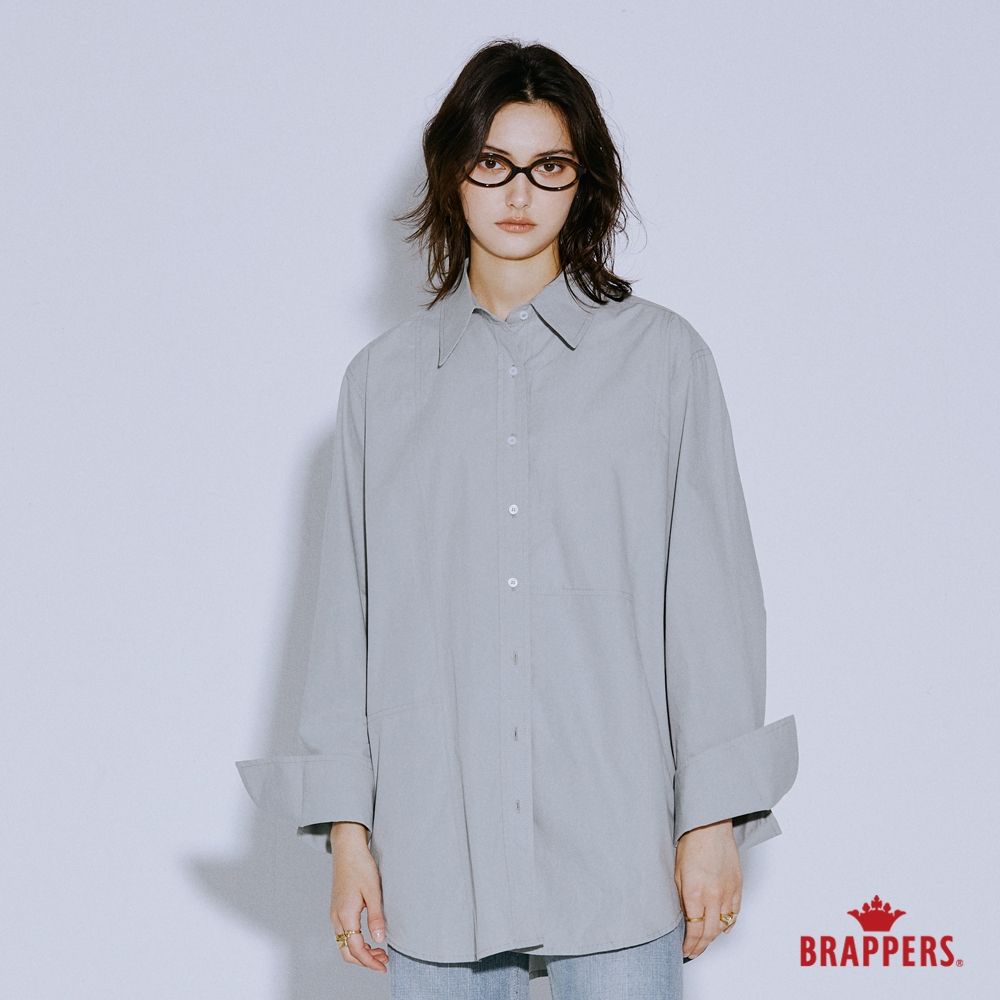 BRAPPERS 女款 率性剪接造型長版襯衫-灰綠