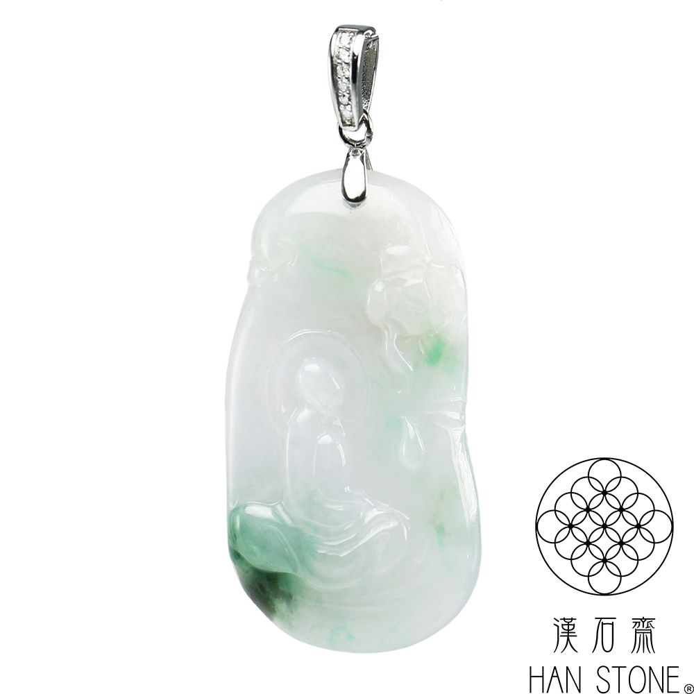漢石齋】天然翡翠A貨小悟道玉佩吊墜冰糯種飄花(18*35*4.5mm) | 漢石齋