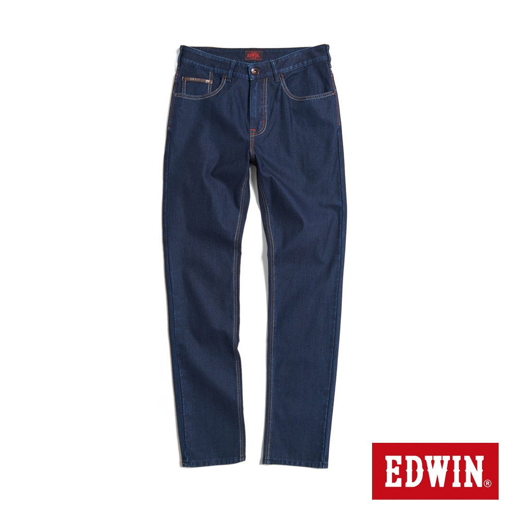 EDWIN 男裝 EDGE x JERSEYS迦績 皮條窄管直筒牛仔褲-原藍色