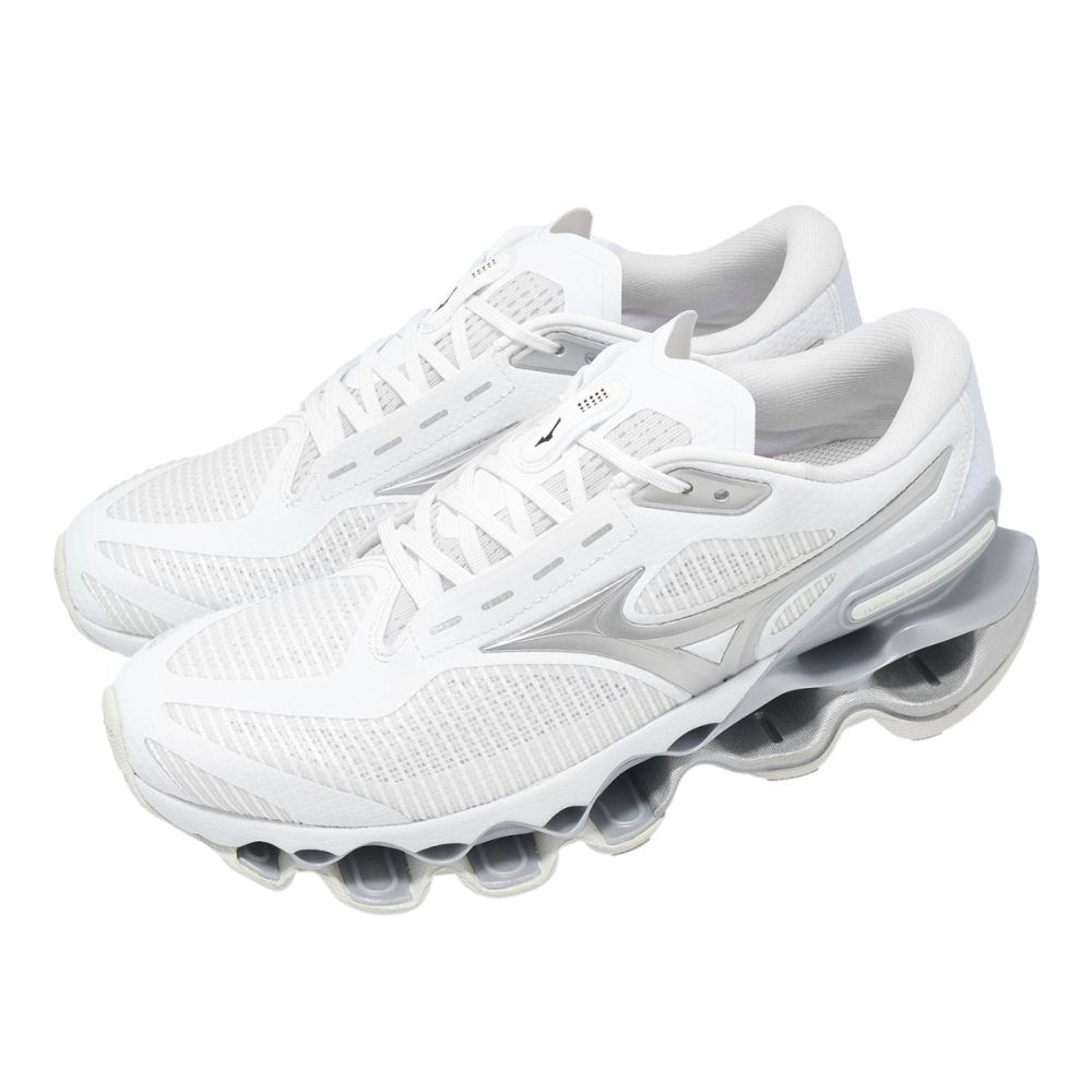Mizuno 美津濃慢跑鞋Wave Prophecy 15 男女鞋白銀彈力緩衝鏤空J1GC2651