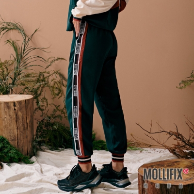 Mollifix 瑪莉菲絲 拼色側邊LOGO織帶哈倫褲 (綠) 暢貨出清