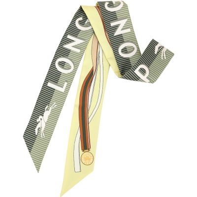 Longchamp A Toute Allure 條紋字母印花 馬術韁繩 束髮帶/頭巾(青橙綠)