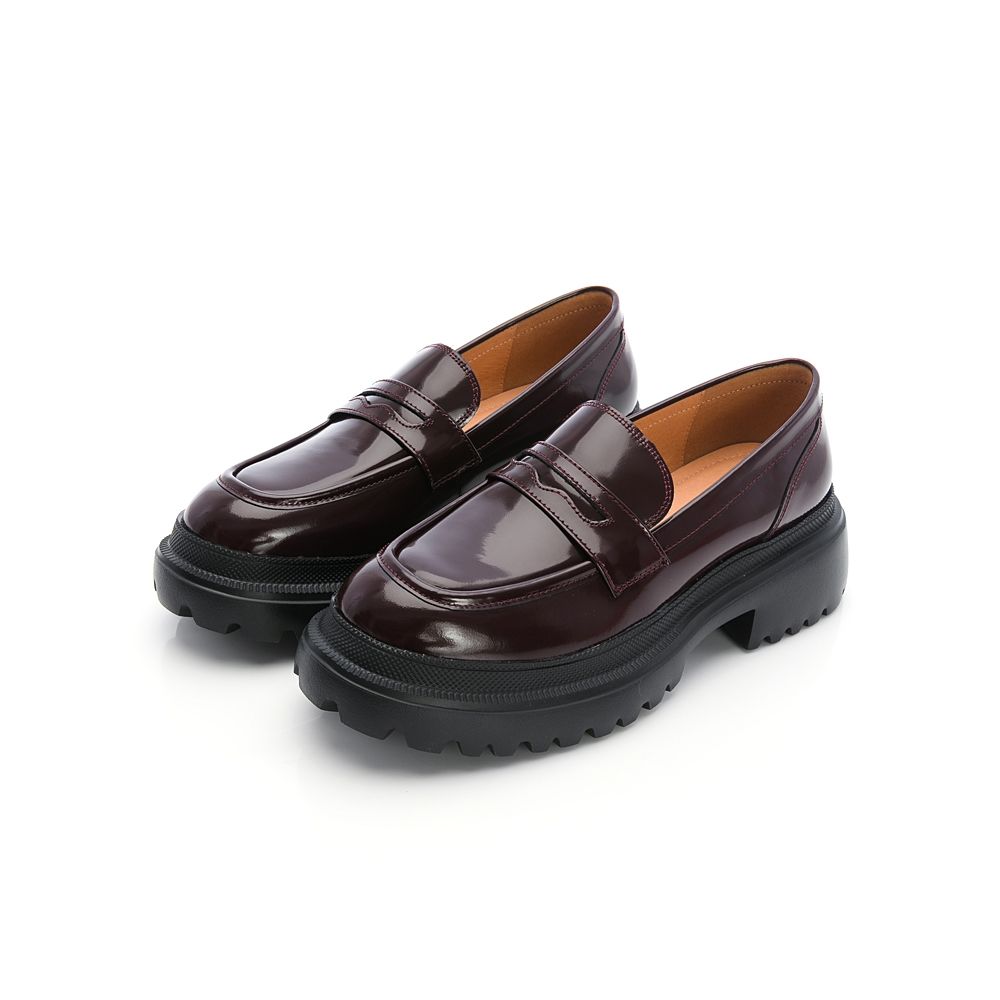 viina極簡純色亮面真皮樂福鞋-酒紅 (viina)