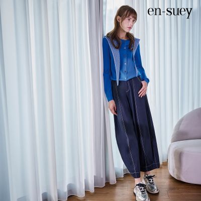 【en-suey 銀穗】撞色對稱切接微氣球型長褲