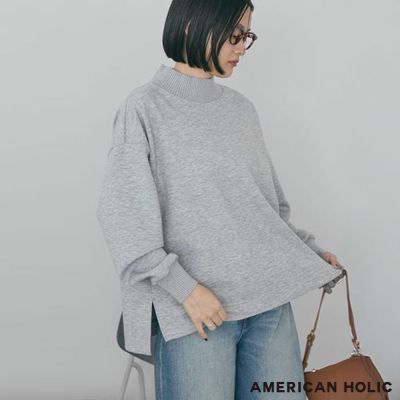 〚AMERICAN HOLIC〛高領羅紋側開衩針織上衣