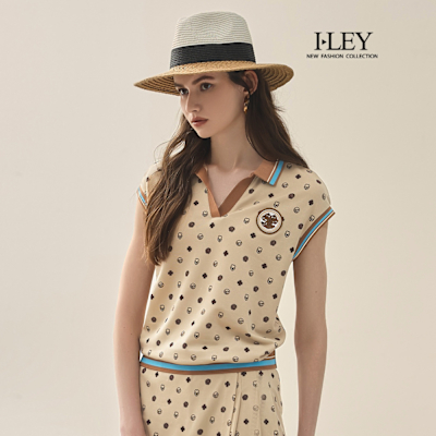 ILEY伊蕾 品牌印花小蓋袖POLO上衣(卡其；M-XL)