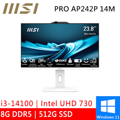 MSI微星 微星 PRO AP242P 14M-625TW 24型 白(i3-14100/8G/512G SSD/W11)