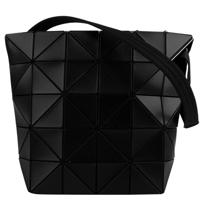 ISSEY MIYAKE  BAOBAO 幾何大方格5x6皮質斜背扁包(霧黑)