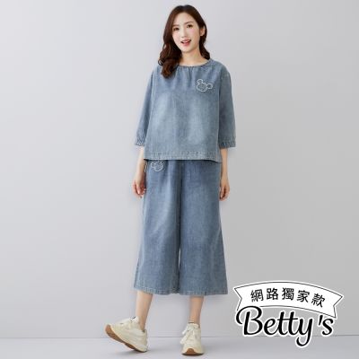 betty’s貝蒂思 可愛熊牛仔九分寬褲(牛仔藍)