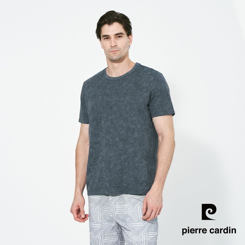 pierre cardin 皮爾卡登 男款 印花LOGO圓領短袖上衣-藍色(5257280-38)