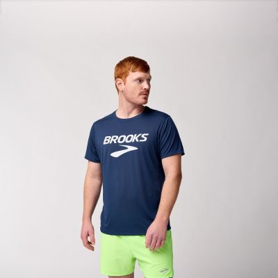 BROOKS 男 Distance 短袖上衣 3.0 板岩藍/BR LOGO (211502482)
