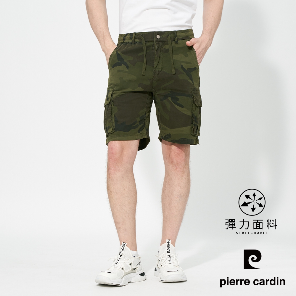 pierre cardin 皮爾卡登 男款 棉質工裝硬挺多口袋素色/迷彩休閒短褲(多色任選) (迷彩-軍綠)