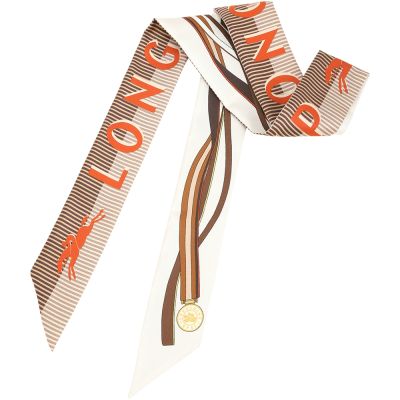 Longchamp A Toute Allure 條紋字母印花 馬術韁繩 束髮帶/頭巾(白紙色)