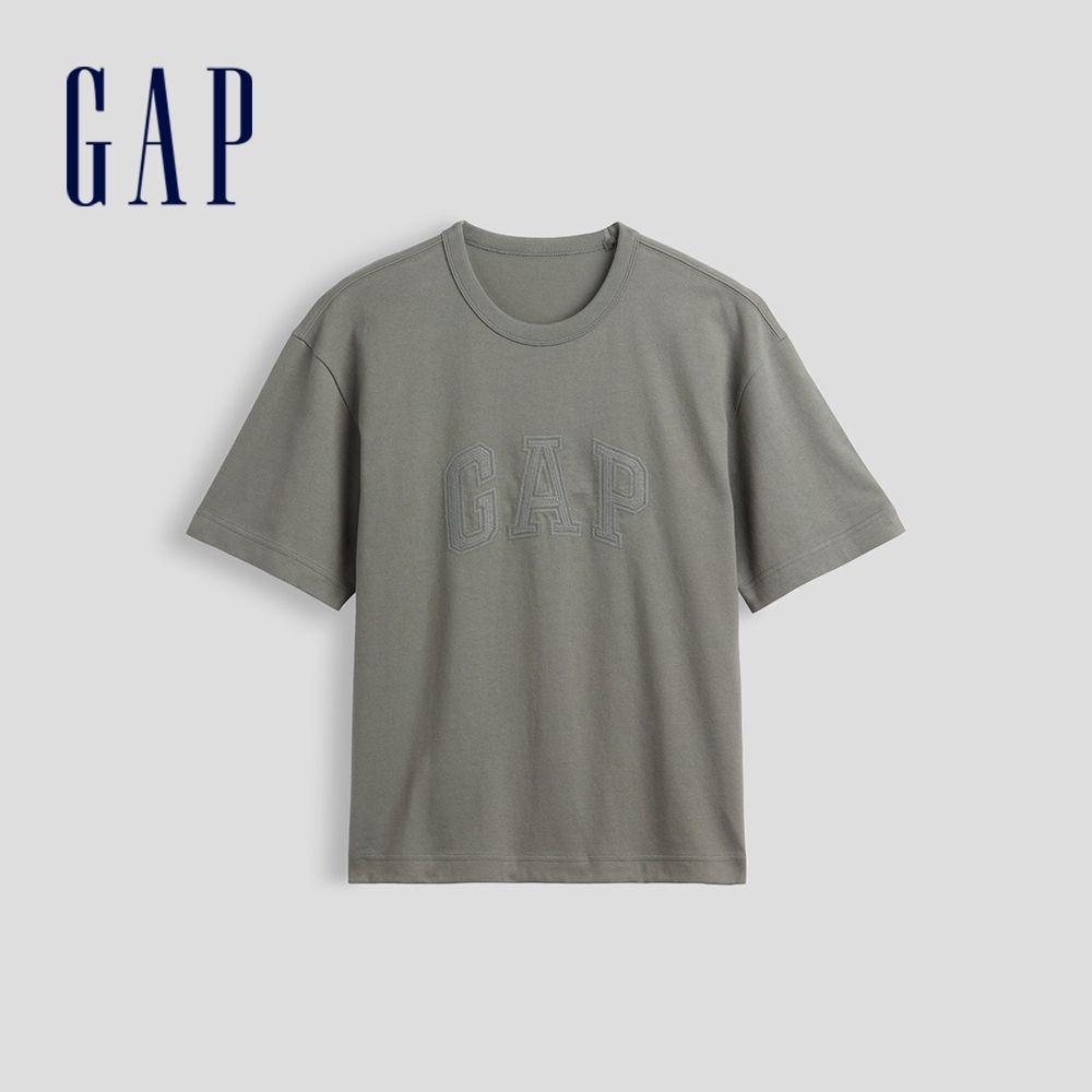 【GAP】重磅寬鬆Gap Logo短版T恤-灰色(911578) (灰色)