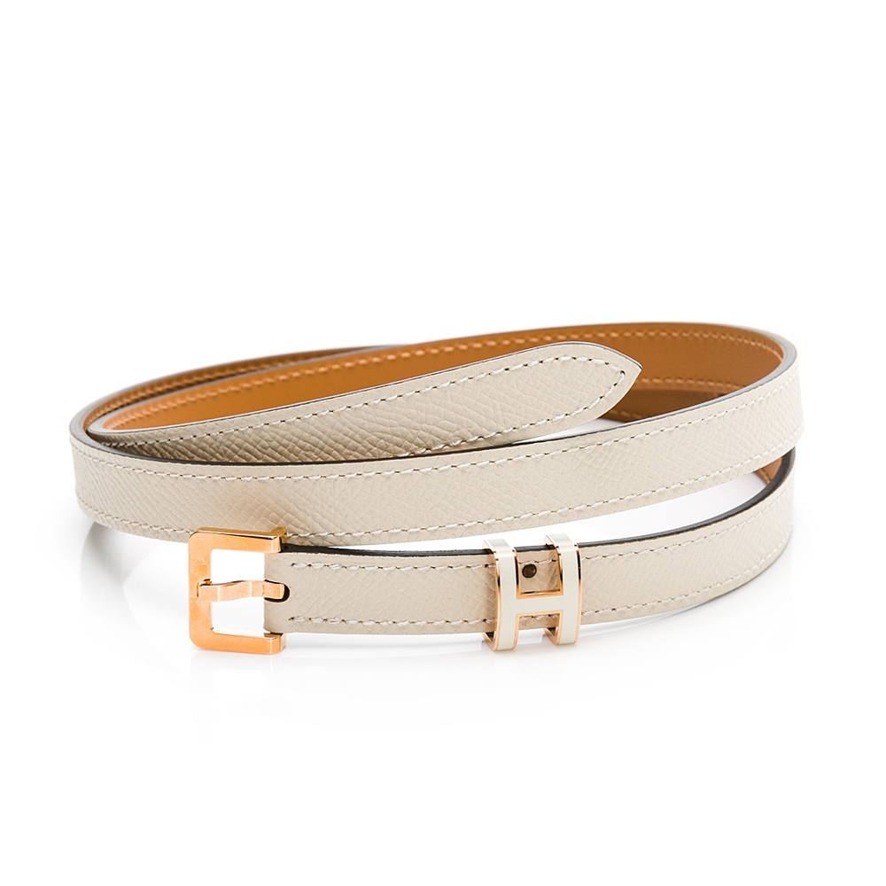 【HERMES 愛馬仕】 經典POP 立體H Epsom牛皮皮帶/腰帶 (白H+玫瑰金邊) -95CM