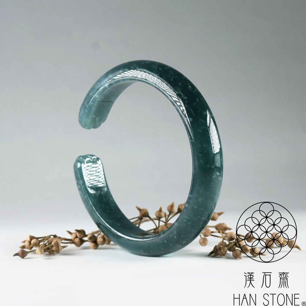漢石齋】天然翡翠A貨貓爪鐲玉鐲冰糯種藍水飄花(手圍17.9/版寬12.2mm 