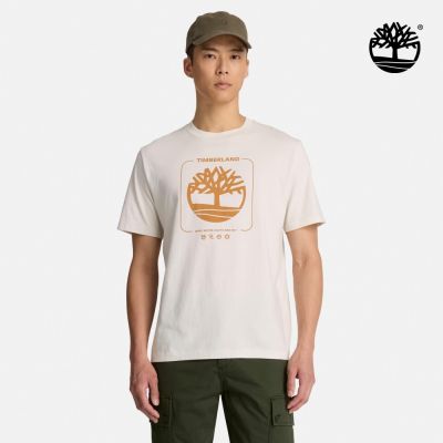 Timberland官方旗艦 男款白色大樹LOGO圖案T恤|A2ASFCM9