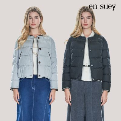 【en-suey 銀穗】網路限定 前排釦撞色滾條長袖羽絨外套