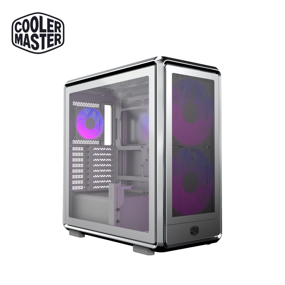 酷碼Cooler Master MF 600 Mesh 電腦機殼(銀色)+20cm ARGB 風扇(白)*2+12cm ARGB風扇(白)*1