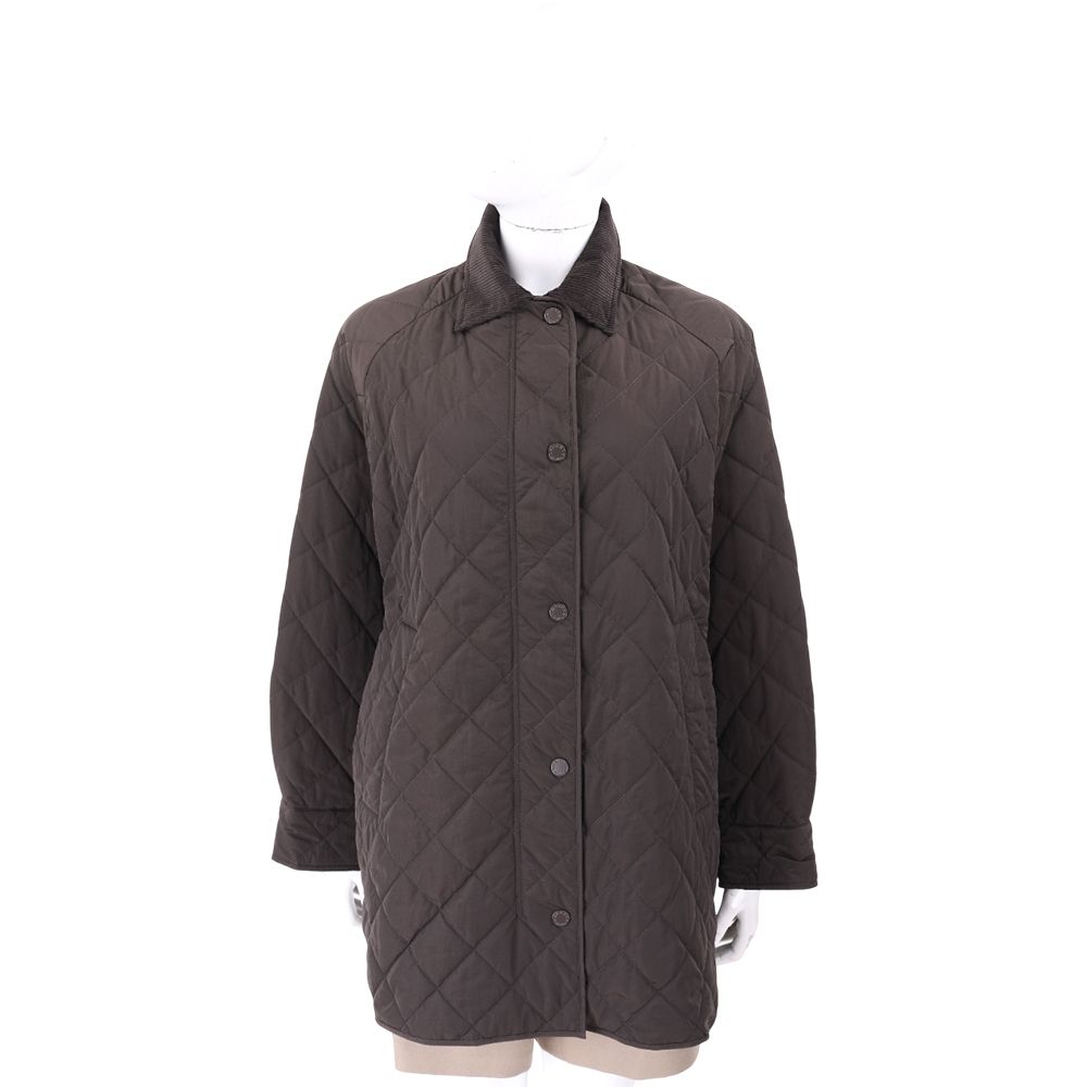 Max Mara-WEEKEND PEPATO 燈芯絨領 咖啡色防潑水塔夫綢 駱駝絨菱格大衣 外套