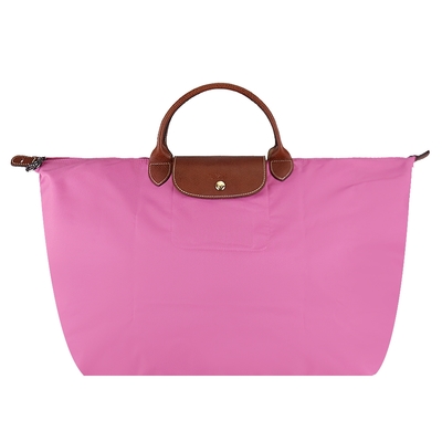 LONGCHAMP LE PLIAGE系列短把尼龍摺疊水餃旅行袋(大/牡丹粉)