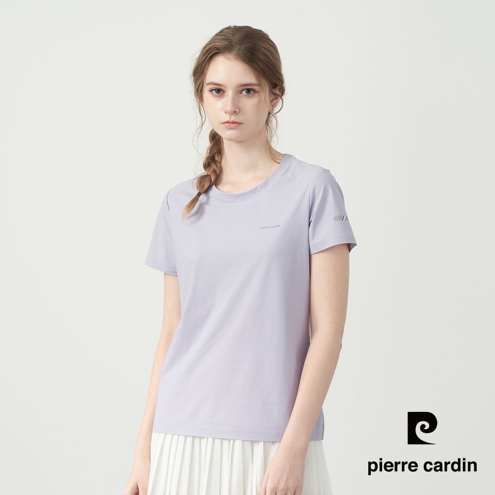 pierre cardin 皮爾卡登 網路獨家 男女款 冰絲速乾涼感短袖T恤/運動圓領上衣(多色任選) (女-淺紫色系)