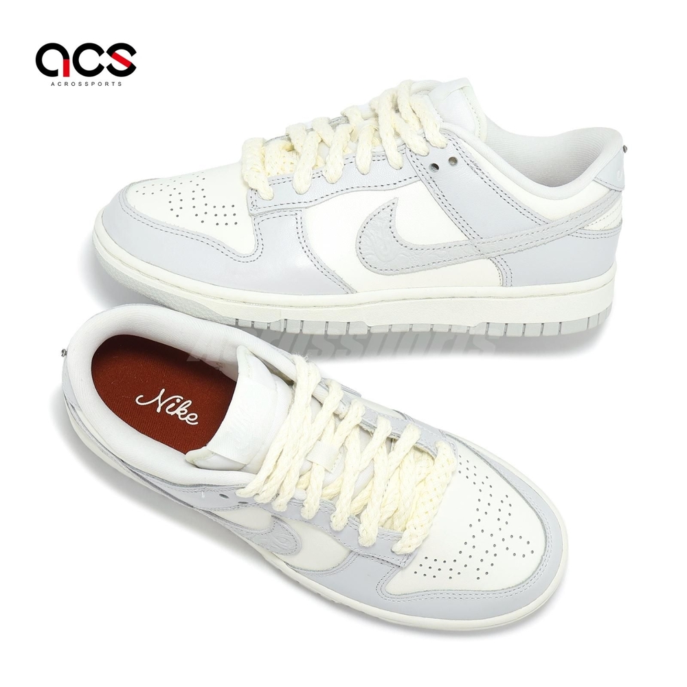 【中古】RIO:bone 麻倉葉&甲縛式O.S白鵠 Nike 休閒鞋Wmns Dunk Low Needlework 女鞋男鞋浮雕灰骨白麻繩FJ4553