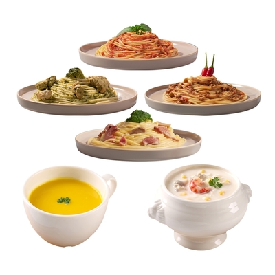 【饕饕不絕x享吃美味】義大利麵/濃湯8包組(白醬培根/番茄肉醬/青醬雞肉/辣肉醬)