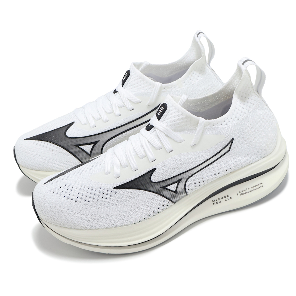 Mizuno 慢跑鞋Neo Zen 男鞋白黑襪套針織緩衝路跑運動鞋美津濃J1GC2528