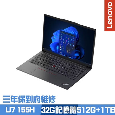 Lenovo聯想 Lenovo ThinkPad E14 Gen 6 14吋效能筆電 Ultra 7 155H/16G+16G/512G+1TB PCIe SSD/Win11Pro/三年保到府維修/特仕版