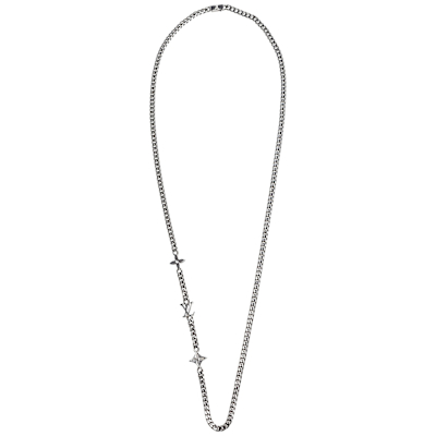 LouisVuitton路易威登 LV  M01490經典Monogram Row系列黃酮金屬Monogram花卉ｘＬＶ標誌項鍊（銀色）